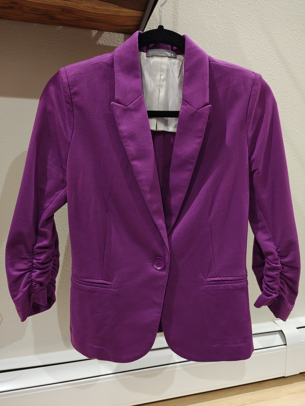 Olivia Moon Fuchsia Single-Button Blazer with Ruched 3/4 Sleeves